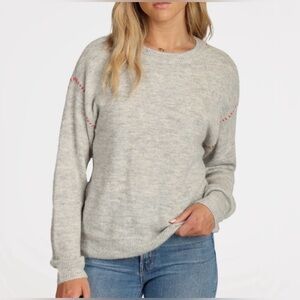 Dylan Harper Women’s Gray/Red Stitch Crewneck Alpaca Wool Sweater Size Medium